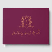 Monogramme crête rose or rouge foncé mariage invit (Recto)