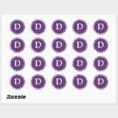 Monogramme D Purple Damask Invitation Stickers Sti (Feuille)