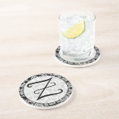 Monogramme Damas noir Dessous de verre personnalis (Côté)