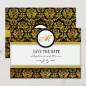 Monogramme Damas noir et or Enregistrer la carte D (Devant / Derrière)