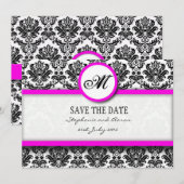 Monogramme Damas noir et rose Enregistrer la carte (Devant / Derrière)