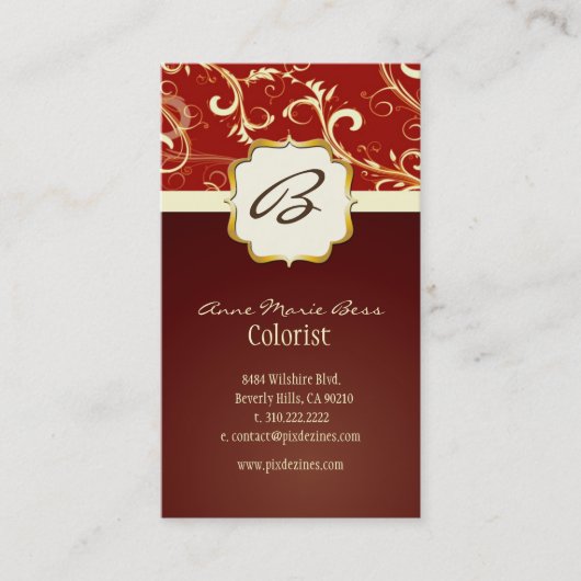 Monogramme, damas + tourbillons cartes de visite (Devant)