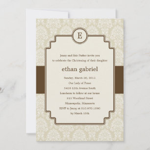 Monogramme Damask Baptême/Christening Invitation -