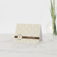 Monogramme Damask Carte de remerciements - Brown