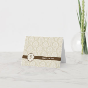 Monogramme Damask Carte de remerciements - Brown