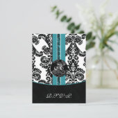 monogramme damask carte rsvp aqua (Debout devant)