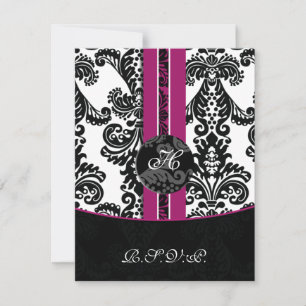 monogramme damask carte rsvp fuchsia
