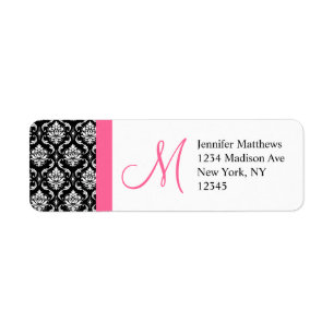 Monogramme Damask Étiquettes de adresse roses