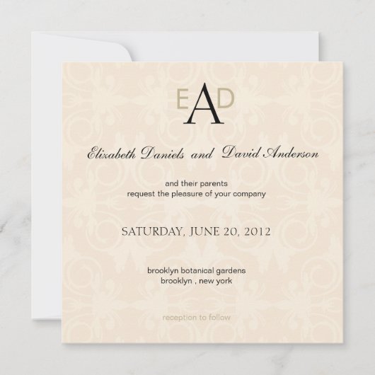 Monogramme Damask - faire-part de mariage (Devant)