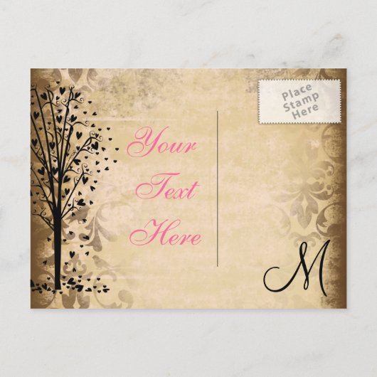 Monogramme Damask Heart Tree Enregistrer les carte (Dos)