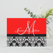Monogramme Damask Invitation noire et rouge (Debout devant)