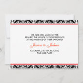 Monogramme Damask Invitation noire et rouge (Dos)