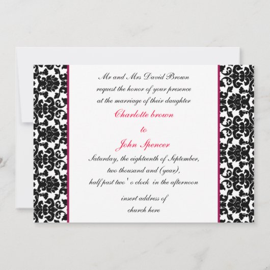 monogramme damassé faire-part de mariage rose (Dos)