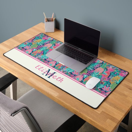 Monogramme d'ananas bleu Preppy Rose Turquoise Nav (Bureau 2)