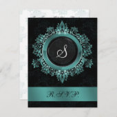 monogramme d'aqua fleuri élégant mariage RSVP (Devant / Derrière)
