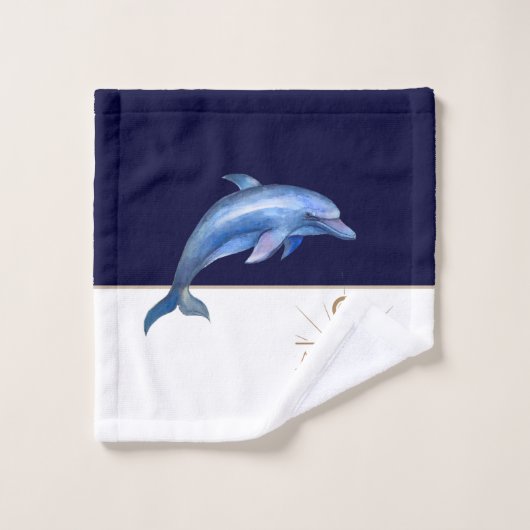 Monogramme d'aquarelle bleu marine côtier (Gant de toilette)