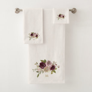 Monogramme d'aquarelle florale rose-bourgogne mode