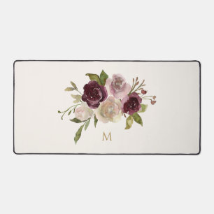 Monogramme d'aquarelle florale rose-bourgogne mode