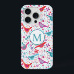 Monogramme d'aquarelle moderne Oiseaux et fleurs<br><div class="desc">Joli dessin d'oiseau peint à la main et de fleurs sauvages dans les tons vifs de rose,  orange,  violet et vert turquoise. Parfait pour les ornithologues,  les ornithologues,  les jardiniers et les amoureux de la nature. Changez le monogramme initial pour customiser.</div>