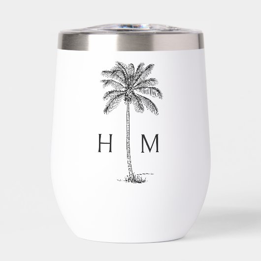 Monogramme d'arbre de palmier nain noir et blanc (Avant)
