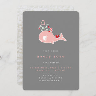 Monogramme de baleine rose Faire-part de naissance