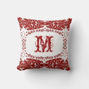 Monogramme de Batik Tribal Moderne Blanc Coussin R