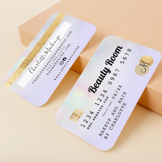 monogramme de beauté holographique violet de carte