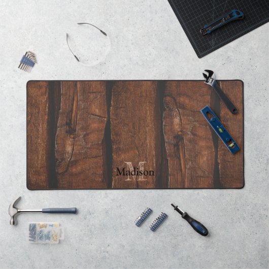 Monogramme de bois ancien brun foncé rustique (Poste de travail)