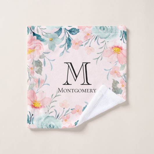 Monogramme de bordure rose et vert (Gant de toilette)