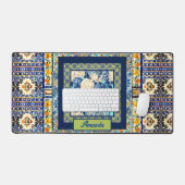Monogramme de carreau floral de chinoiserie bleue (Clavier et souris)