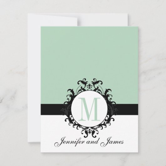 Monogramme de chic vert à la menthe| Carte de réce (Devant)