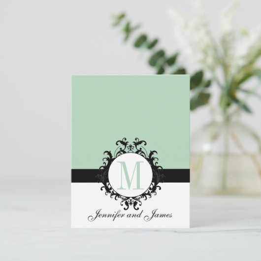 Monogramme de chic vert à la menthe| Carte de réce (Debout devant)