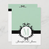 Monogramme de chic vert à la menthe| Carte de réce (Devant / Derrière)
