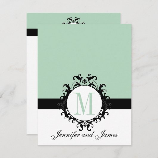 Monogramme de chic vert à la menthe| Carte de réce (Devant / Derrière)