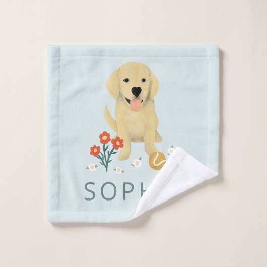 Monogramme de chien bleu doré (Gant de toilette)