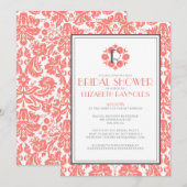 Monogramme de corail Invitations de douches nuptia (Devant / Derrière)