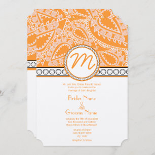 Monogramme de corail orange Paisley Faire-part de 