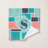 Monogramme de corail vert à la menthe Art géométri (Gant de toilette)