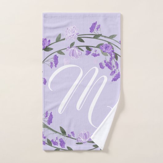 Monogramme de couronne de fleurs violettes (Serviette à main)