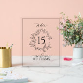 Monogramme de crête feuillue noire Numéro de table (Mariage)