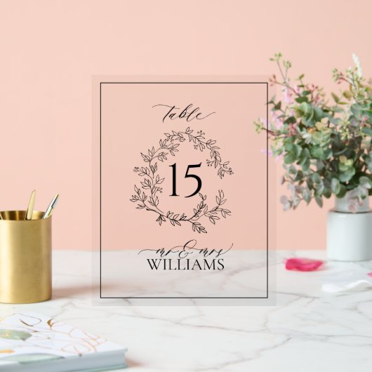 Monogramme de crête feuillue noire Numéro de table (Mariage)