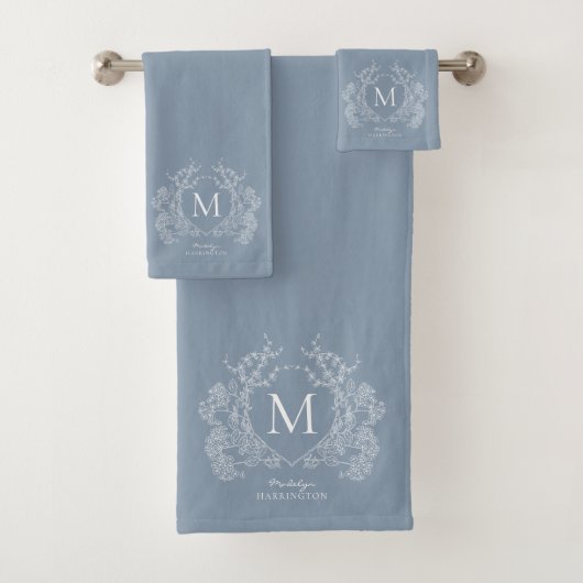 Monogramme de crête florale bleu foncé classique (En situation)