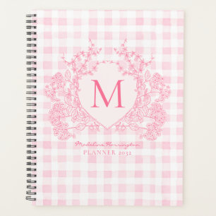 Monogramme de crête florale rose En vichy