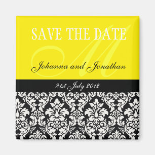 Monogramme de Damas jaune Magnet Réservez la date