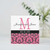 Monogramme de Damas rose chaud Faire-part de maria (Debout devant)