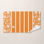 monogramme de damas vintages orange et blanc (Serviette à main)