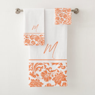 monogramme de damas vintages orange et blanc