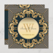 Monogramme de dentelle Turquoise Faire-part de mar (Devant / Derrière)