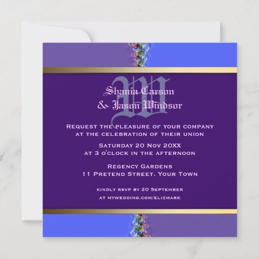 Monogramme de dentelle violet et bleu Invitations (Dos)