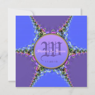 Monogramme de dentelle violet et bleu Invitations 